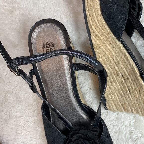 Route 66 fabric flower raffia espadrille wedge sandals, 9.5 - Picture 6 of 9